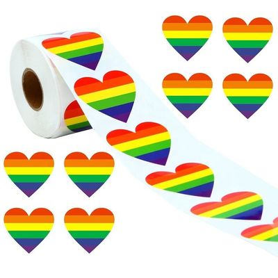Подарочные изделия 1,5 дюйма 500 штук на рулоне Полосатые сердца в форме Любовь Гей Гордость Радужная Сердце ленточка наклейка